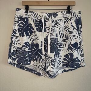 Nautica Linen Blue & White Palm Leaf Shorts - Size L